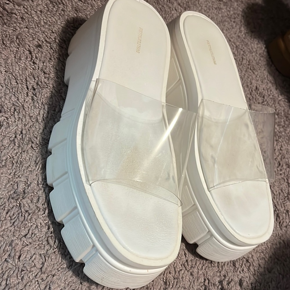 White extreme chunky clear strap sandals worn size 39